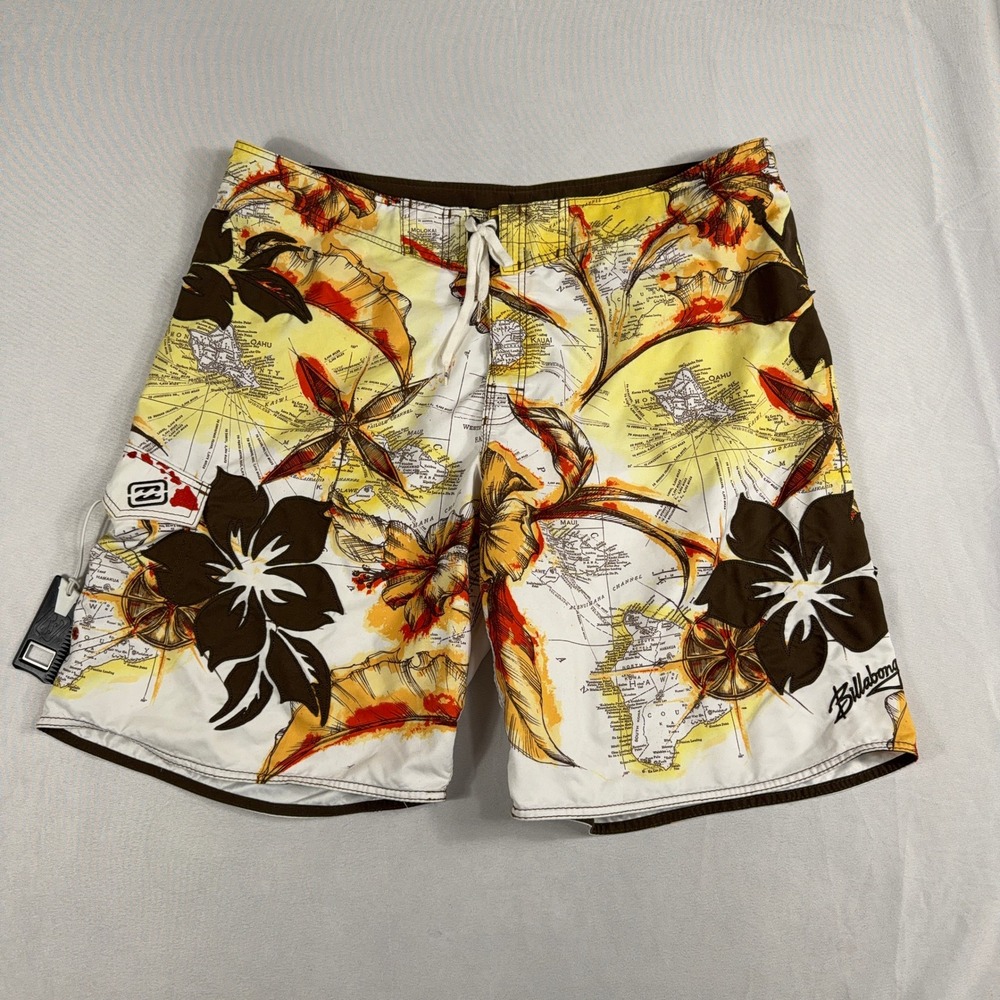 Billabong Men’s Yellow and Brown Floral Board Shorts